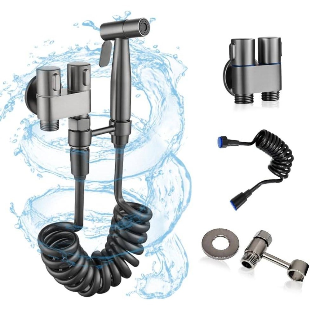 Handheld Bidet Sprayer Kit for Toilet, Stainless Steel‎ Muslim Shattaf, T-Valve